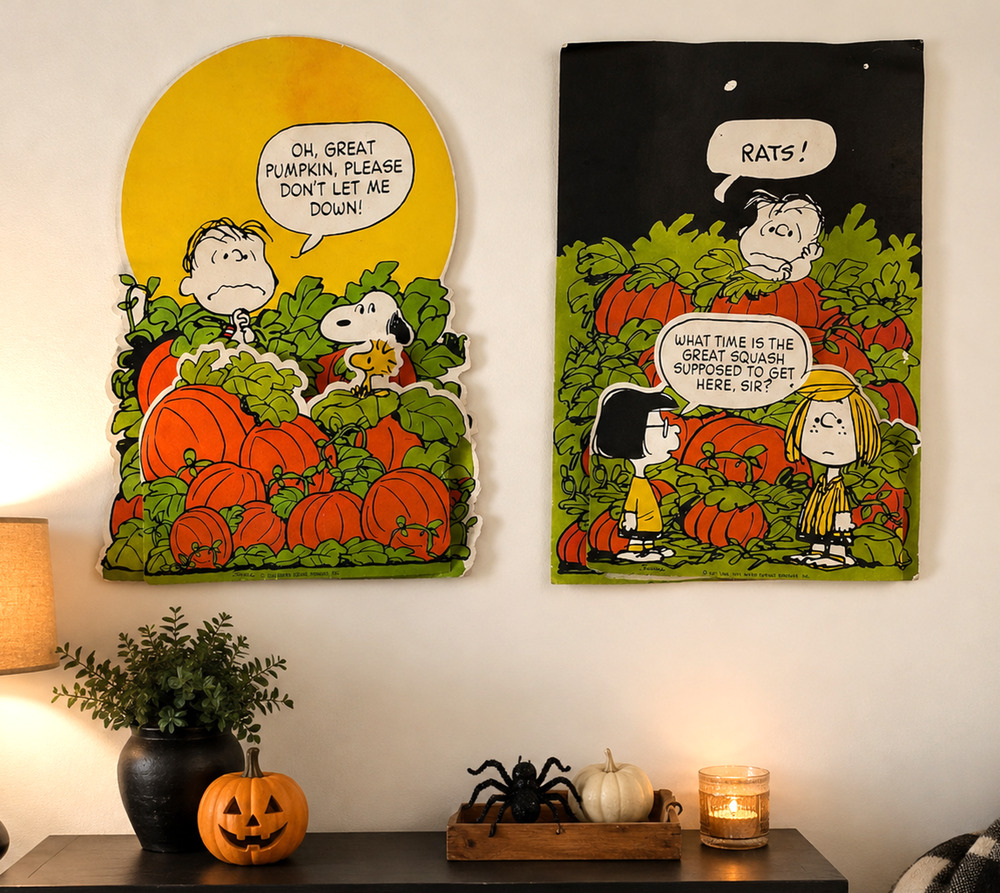 Vintage Peanuts Halloween 3D Die Cut Pair Snoopy Linus Great Pumpkin Hallmark